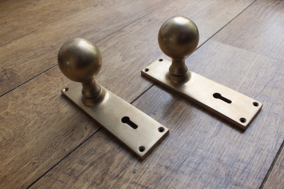 Aged Brass Door Knob, Door Knob on Backplate