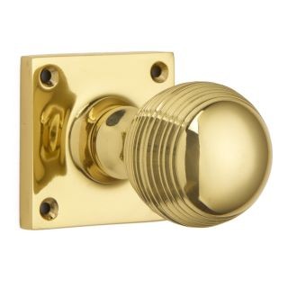 Reeded Ball Door Knob on Square Rose