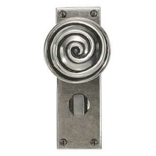 Swirl Pewter Door Knob on Bathroom Plate