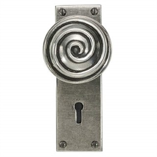 Swirl Pewter Door Knob on Lock Plate